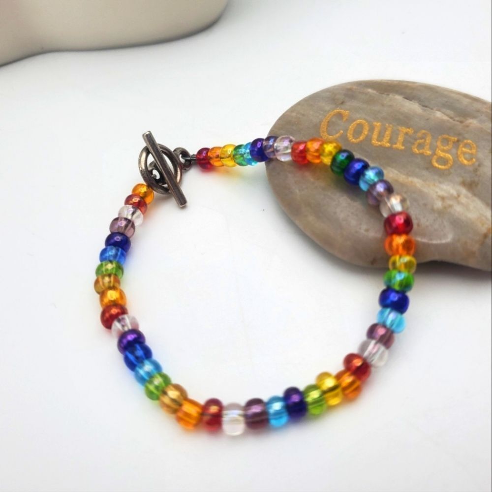 Childs rainbow gloss beaded bracelet festive colorful